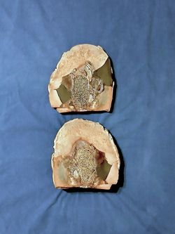 Large Split Mineral Concretion Rock 4.96 lb Metallic Crystal Interior Matching Halves