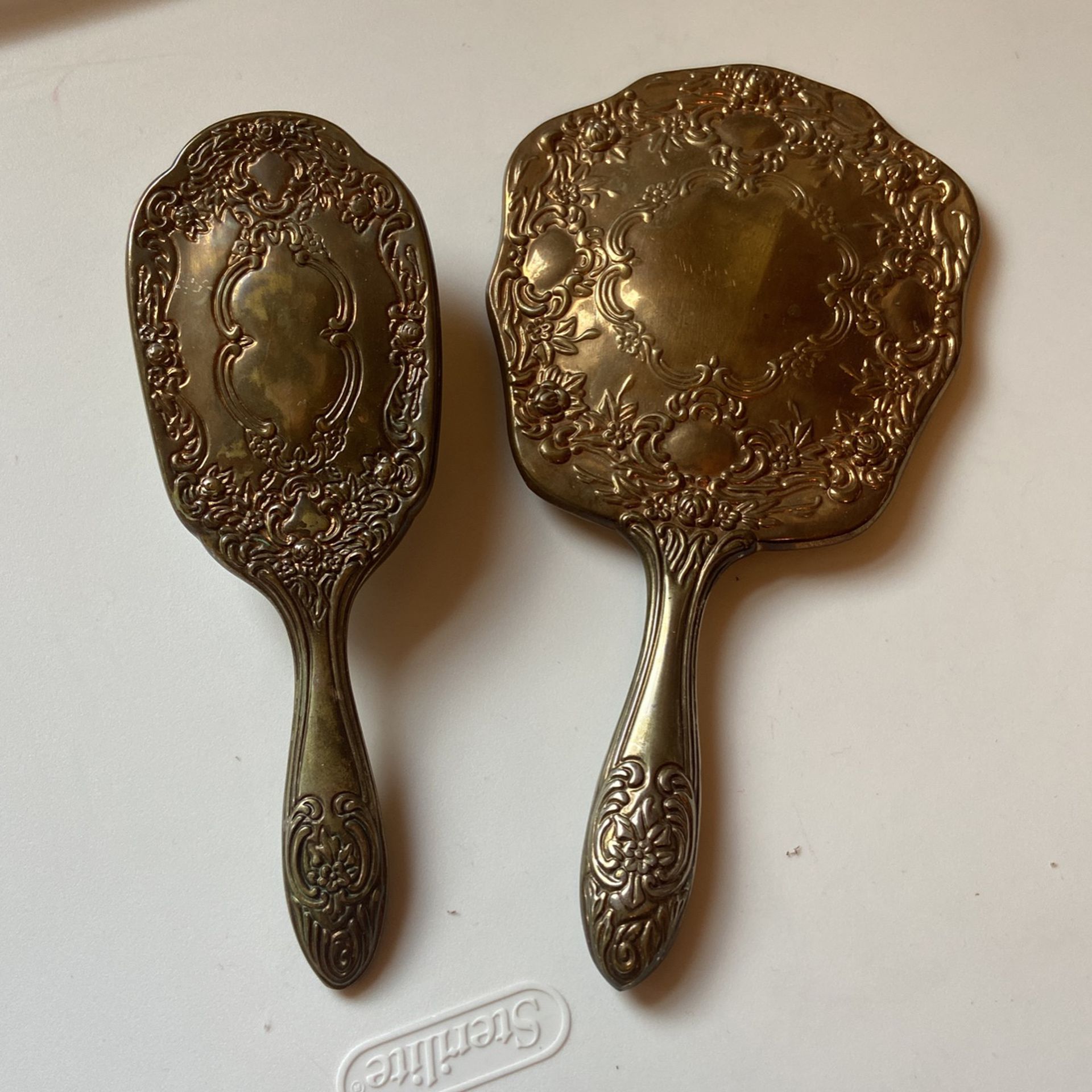 Antique  Brass Brass Brush & Mirror