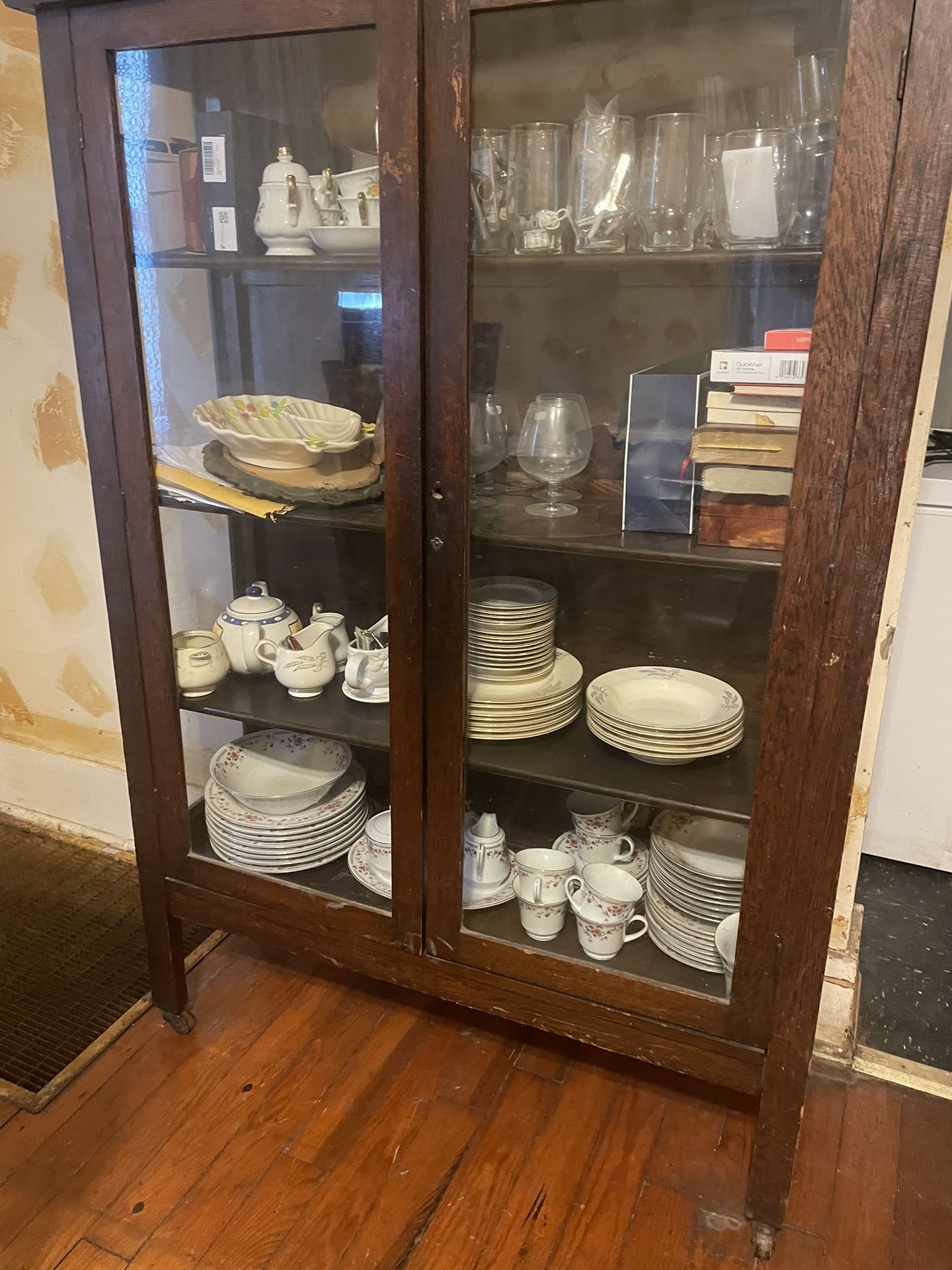 Antique China Cabinet With China