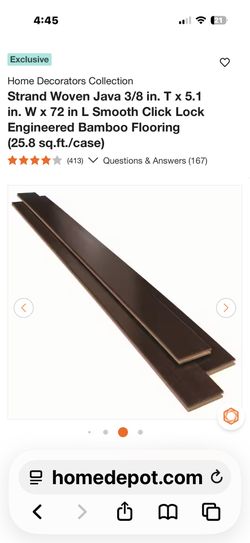 Strand Woven Java 3/8 in. T x 5.1 in. W x 72 in L Smooth Click Lock Engineered Bamboo Flooring (25.8 sq.ft./case)