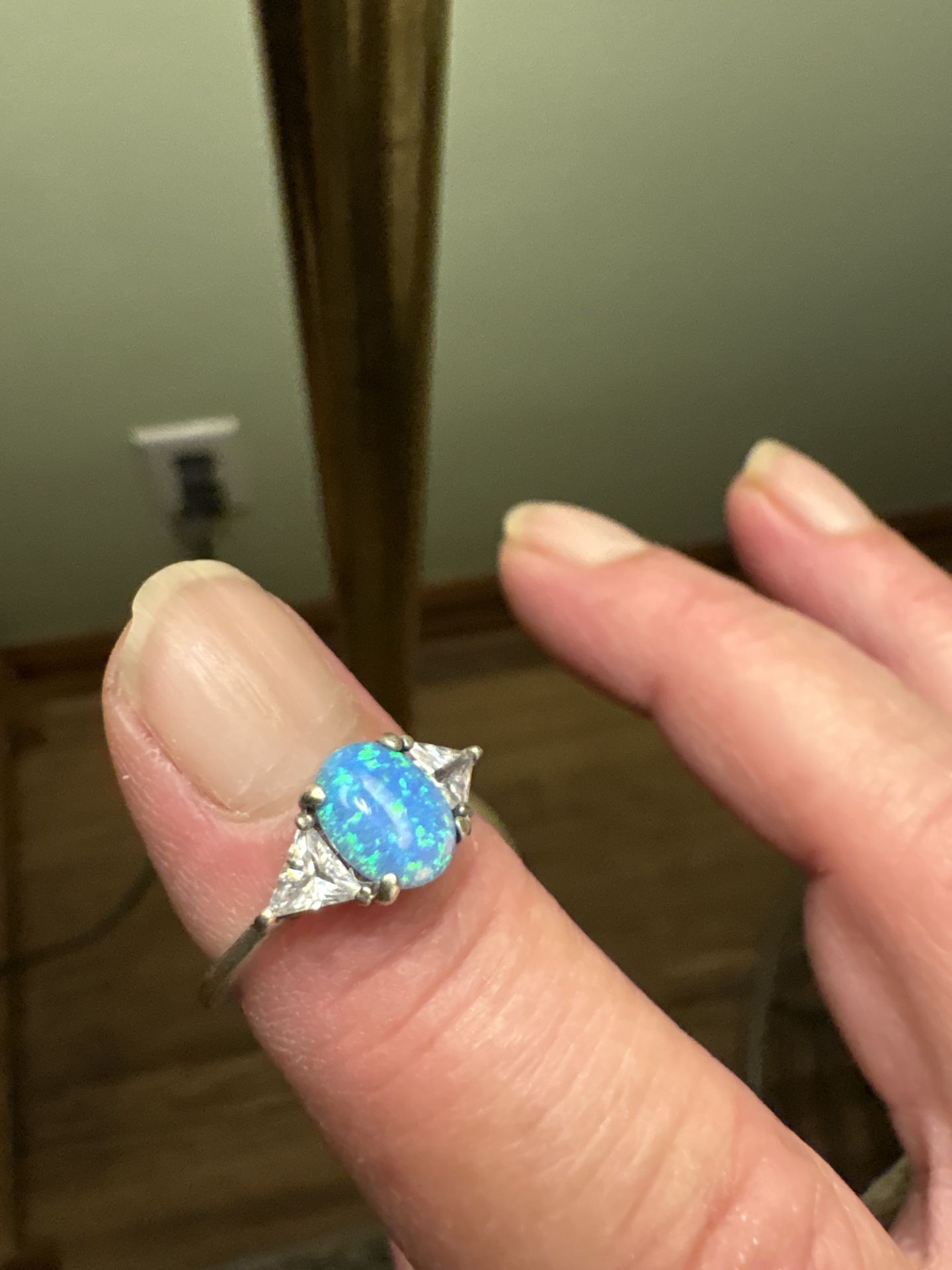 Black Opal / Diamond 925 Silver Ring