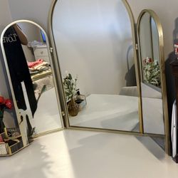 Tri Fold Gold Mirror
