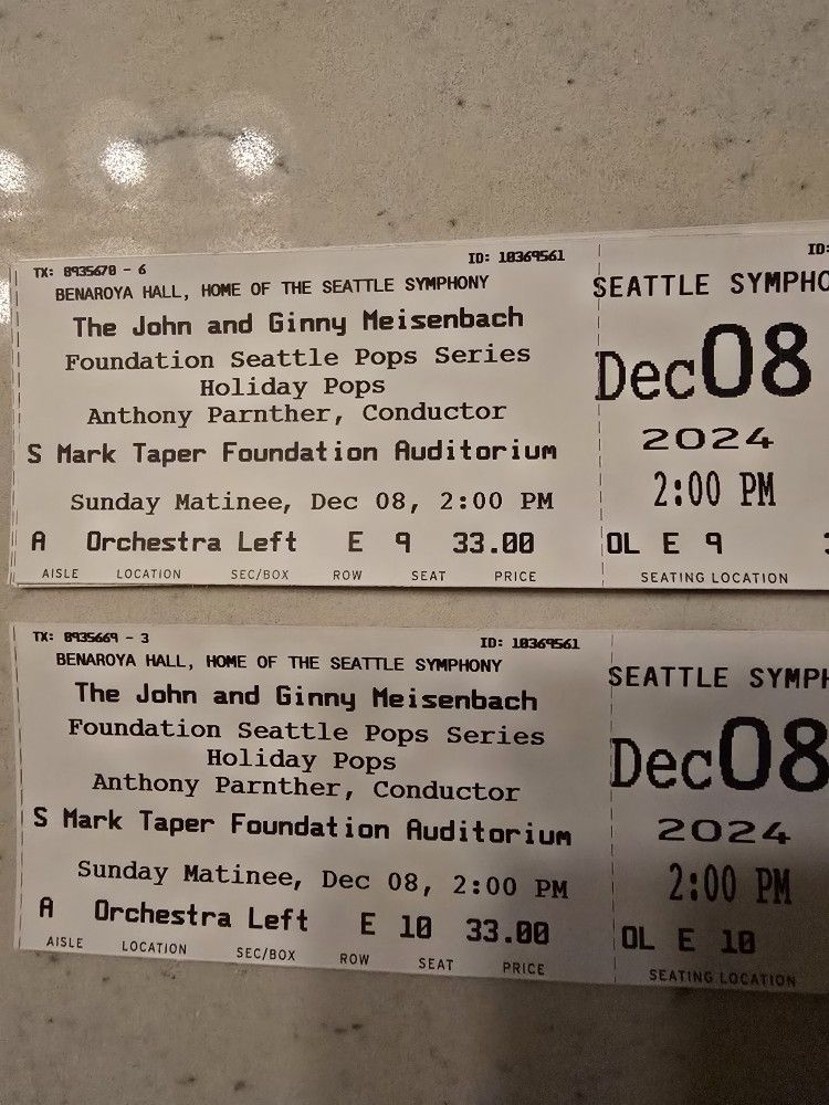 Seattle Symphony Holiday Pops 12-8 2pm Great Seats