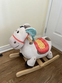 Rocking Horse Plush Animal With Wooden Rocker