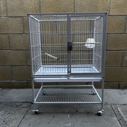 34in Rolling Metal Small Animal Cage White