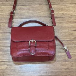 Michael Kors, Leather Buckle Push Lock Satchel Messenger Crossbody Bag/Purse (Cherry Red)
