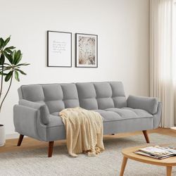Modern 75 in. Flared Arm Fabric Rectangle Convertible Twin Size Sofa Bed in Light Gray