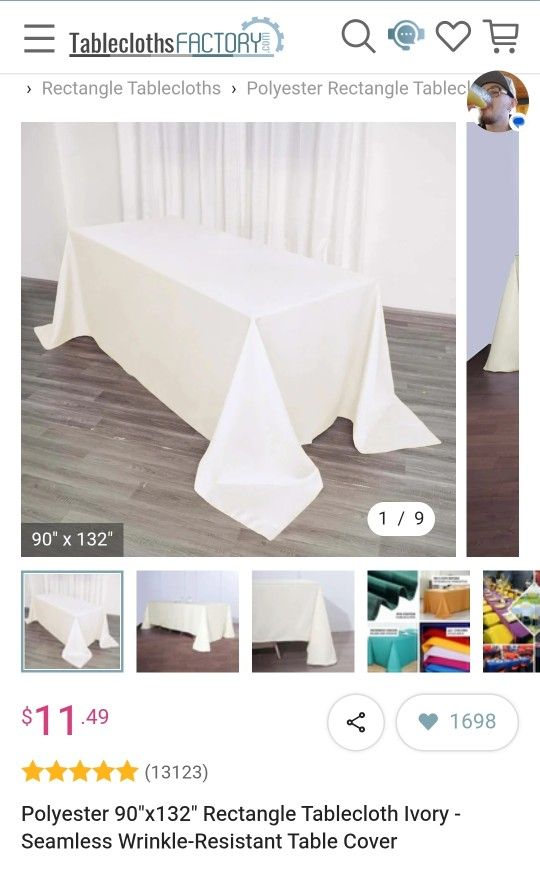 12 Ivory Table Cloths-6ft