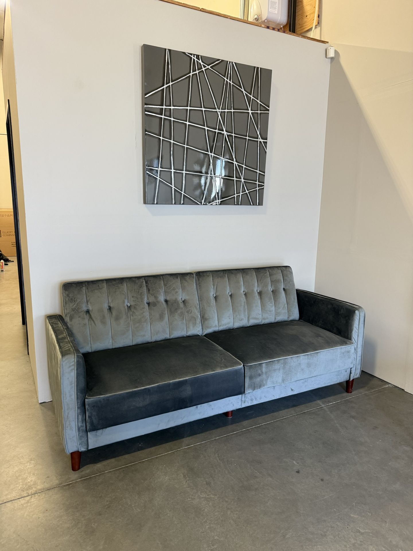 New In Box Gray Mid Century Modern Sofa Bed Couch