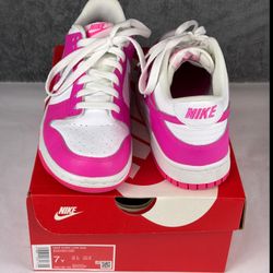 Nike Dunk Low Laser Fuchsia Pink Barbie FB9109-102 GS Sneakers Youth Size 7Y