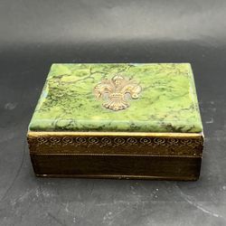 MCM Florentia Hand Made in Italy Gold Gilt & Green Hinged Wood Box ~ Skilled Attention To Detail