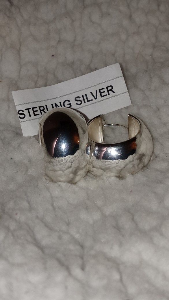 Sterling Silver Thick Hoop Earrings