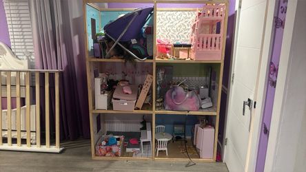 Large Wooden American Dollhouse with Accessories