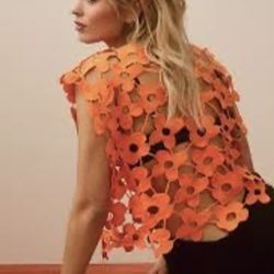 Rare Anthropologie maeve crochet orange sleeveless floral top sz m