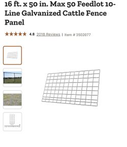 16 ft. x 50 in. Max 50 Feedlot 10-Line Galvanized Cattle Fence Panel