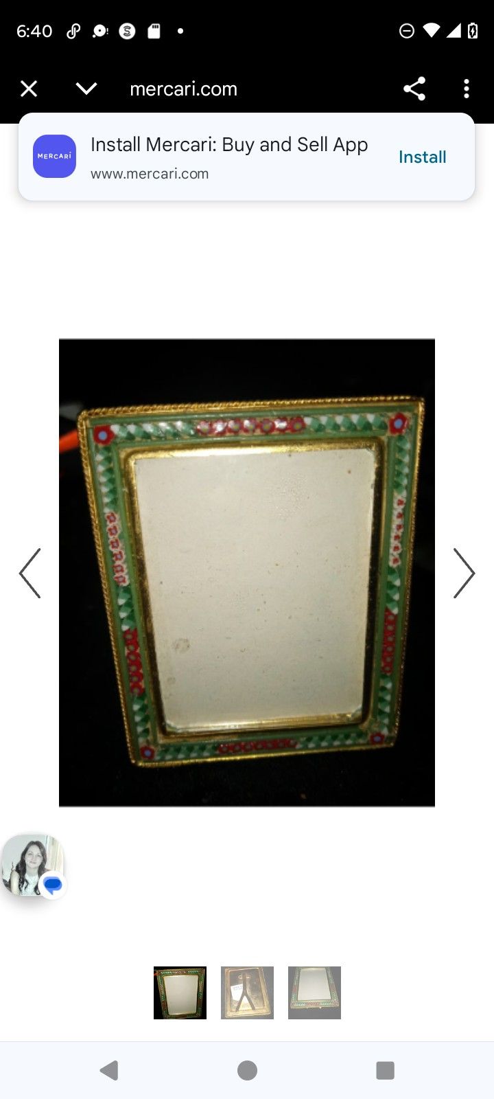 Vintage Italy Brass Micro Mosaic Floral Miniature Photo Frame Handmade