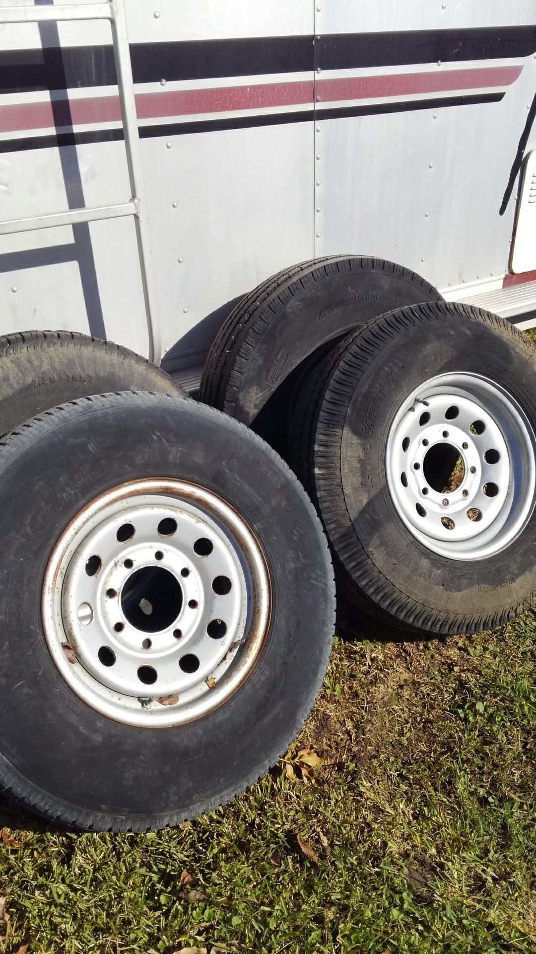 Trailer tires and wheels. 16 in eight lug.