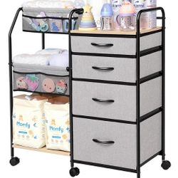Baby Diaper Caddy Organizer Cart - 4 Tier Rolling Diaper Cart with Wheels