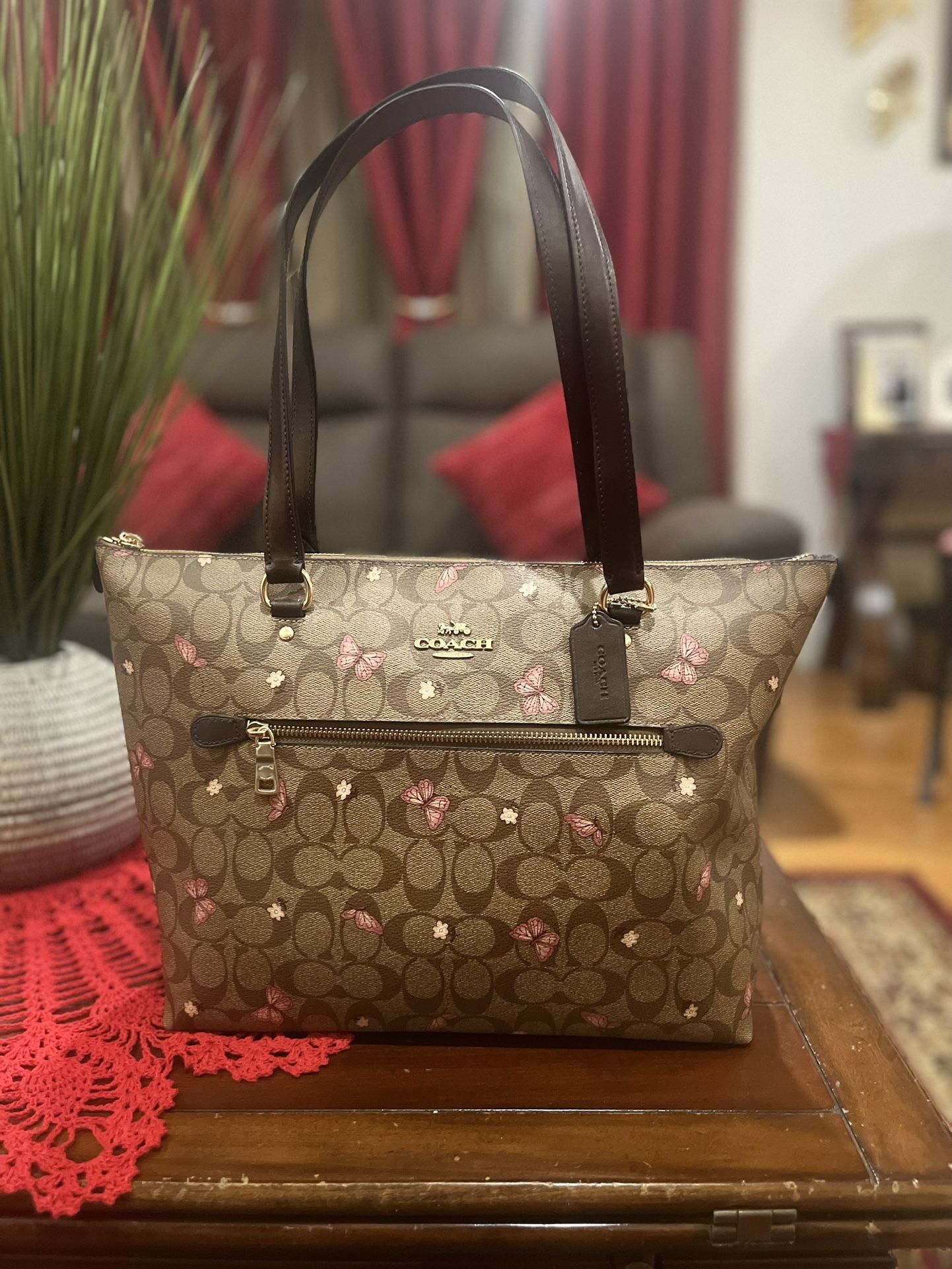coach butterfly Print city tote brown
