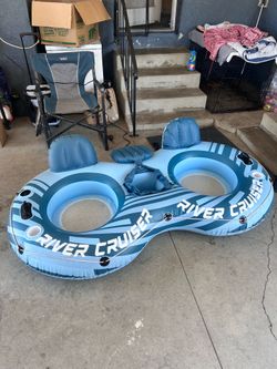 Inflatable 2 Person River Tube with Backrest and Beverage Storage