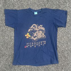 Y2K Dragon Printed Navy T Shirt