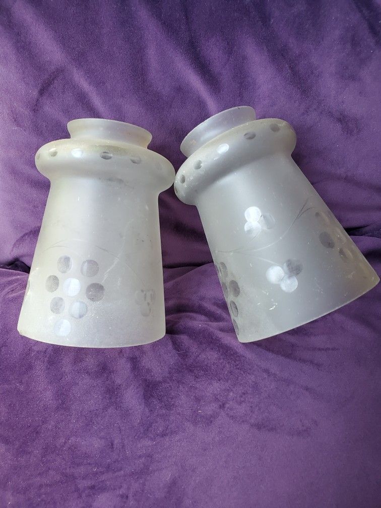 9 Matched Antique Frosted & Etched Glass Lamp Shades$40