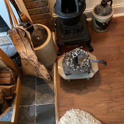Country Primitive Candle Holder and Wood Stool