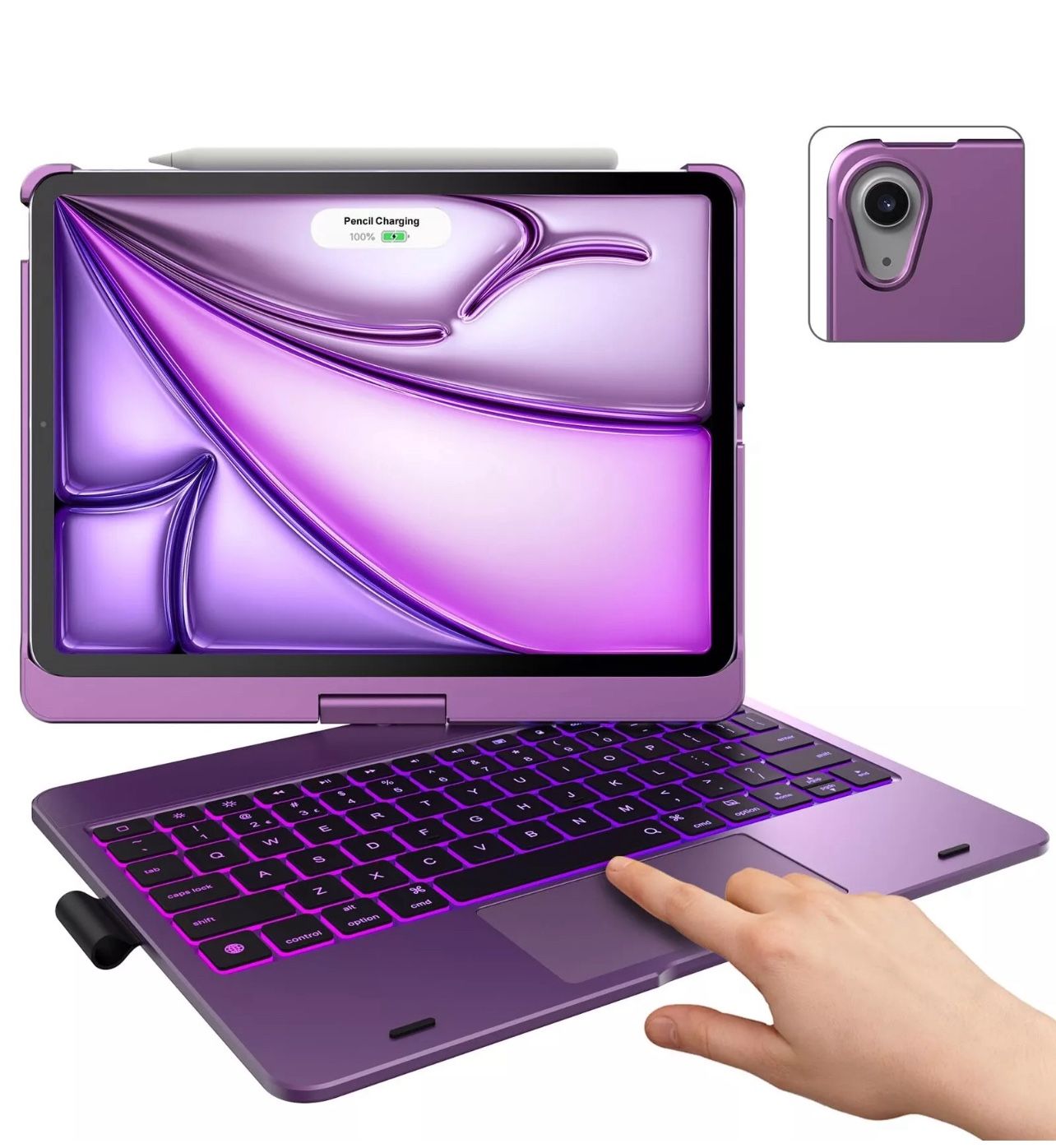 Typecase iPad Air 11” 2024 Touch Keyboard Case, 360° Rotatable, Backlit, Violet