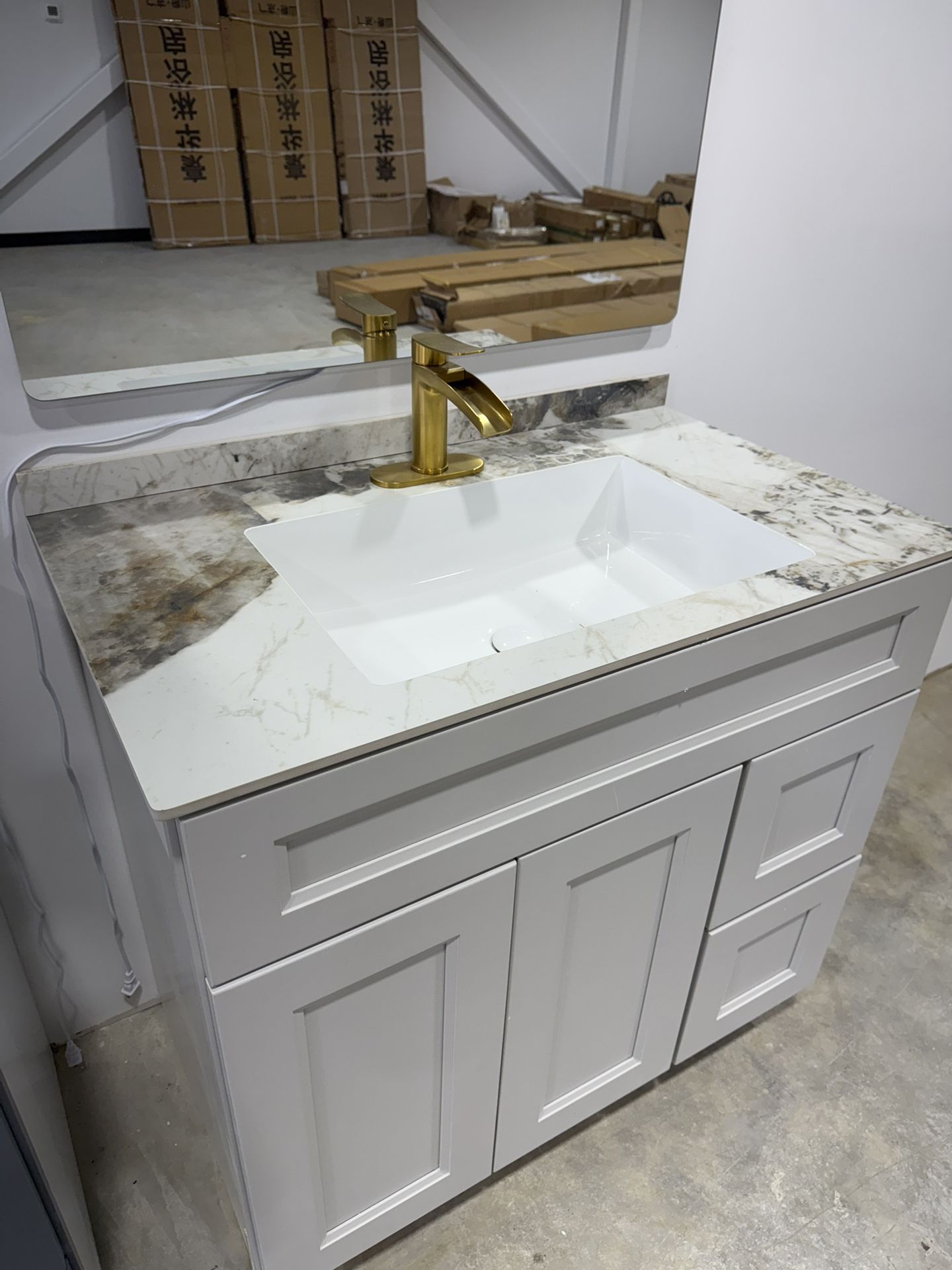 Bathroom Vanity Tops Sintered Stone with drain 37”, 43”, 49”, 61”