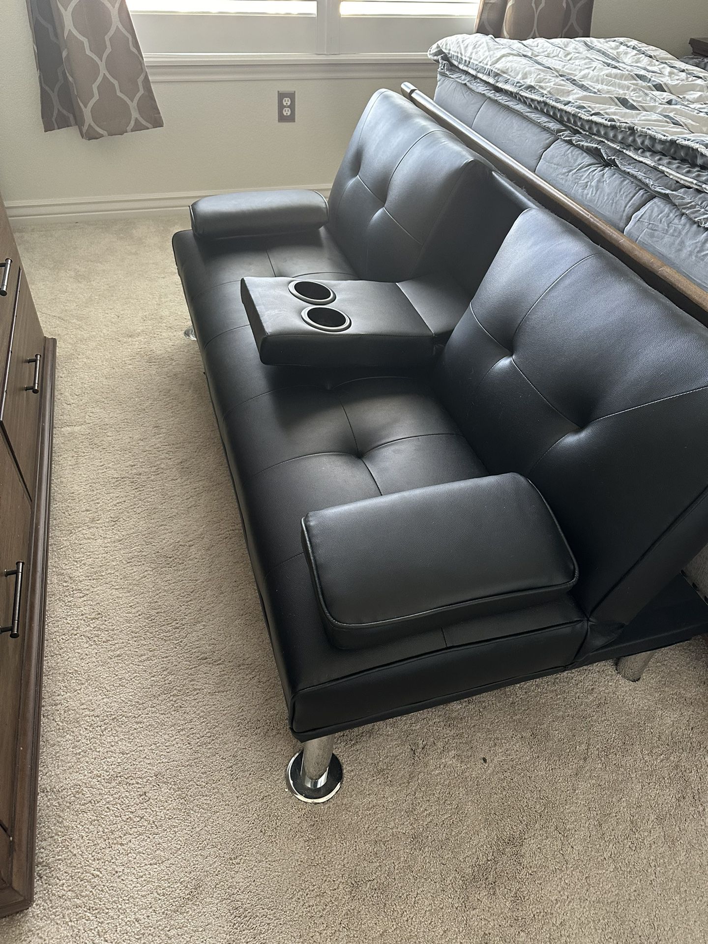 Black Faux Leather Futon - Couch and Bed