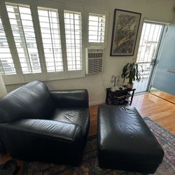 Klaussner Black Leather chair & Ottoman
