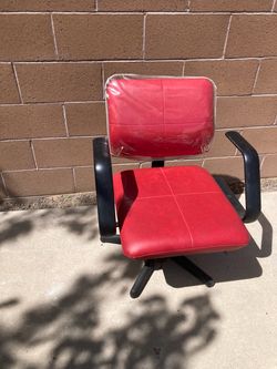 Red Vinyl Office Chair with Black Arms
