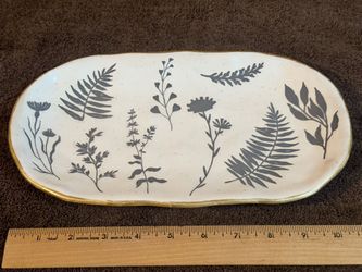 Ceramic Botanical Serving Platter 11” x 6” - Dishwasher & Microwave Safe