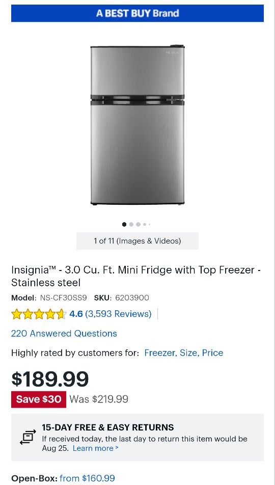Mini Fridge Insignia - 3.0 Cu. Ft. Mini Fridge with Top Freezer - Stainless  Steel for Sale in Palo Alto, CA - OfferUp