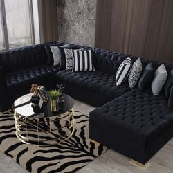 Luxen Velvet Black RAF Chaise Sectional / couch 