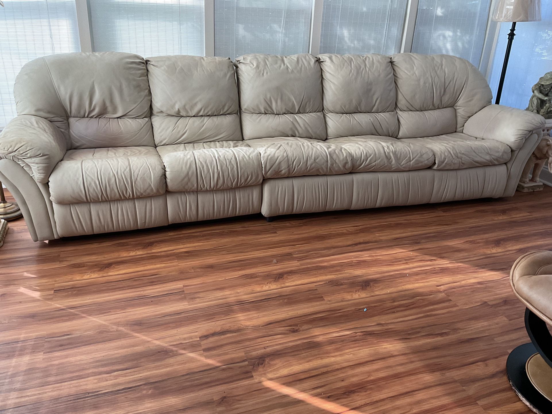 Sectional Beige Leather Couch & Sleeper Sofa