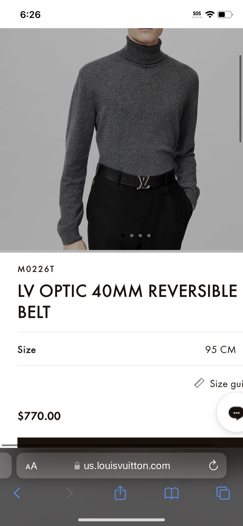 Louis Vuitton LV Optic 40mm Reversible Belt, Black, 95