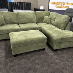 Green Sectional And Ottoman 