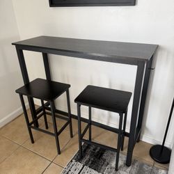 Modern Black Bar Table w/ 2 Stools – Compact Space Saver