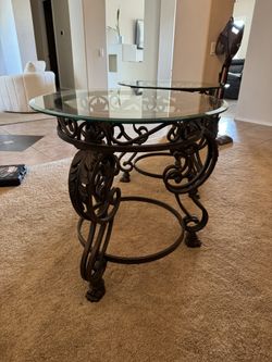 2 Metal Glasstop End Tables