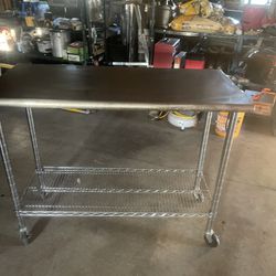Stainless Steel Kitchen Island / Cart. 50” Long By 24” Wide By 39.5 Inches Tall