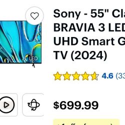 55in Sony 4k Smart TV New 