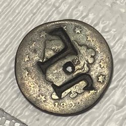 1824 better date Mateon Head cent type coin~Counter Stamped with Initials “J L” circulated Holed to be chain Worn!~(IVID#1245//OFRUP)