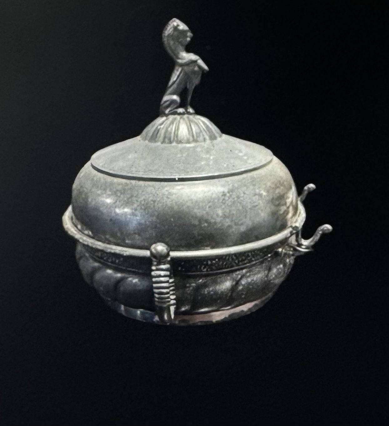Antique Silver Plated Butter Dish Quadruple Plate with Lion Finial