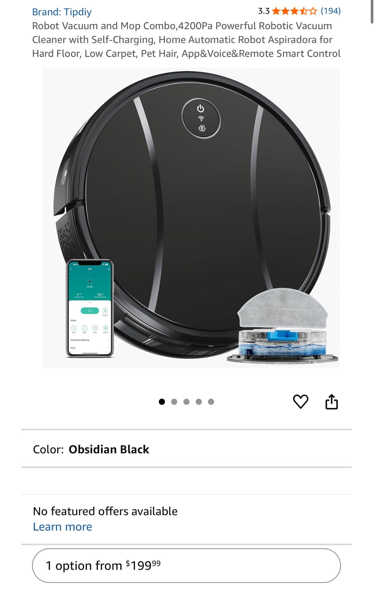 Tipdiy Robot Vacuum and Mop Combo,4200Pa Powerful Robotic Vacuum Cleaner (HH)