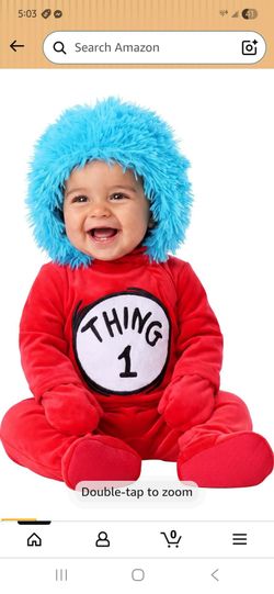 Fun Costumes Officially Licensed Thing 1 and Thing 2 Infant Costume Deluxe Baby Romper with Interchangeable Numbers