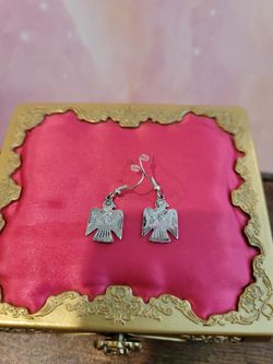 Silvertone Thunderbird Earrings Southwestern Costume Dangle Pierced F12