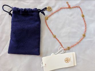 Tory Burch Roxanne chain necklace orange and gold enamel, new with tags