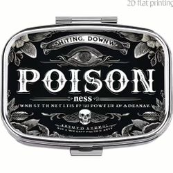 ☠️ New! Mirrored Metal 2 Compartment Pill Organizer Poison Compact Jewelry Holder