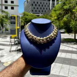 🦾👨🏼‍🏭18mm 18” Miami Cuban Link Thick Choker Heavy Solid Silver With A 14k Gold 🅿️lating On Top